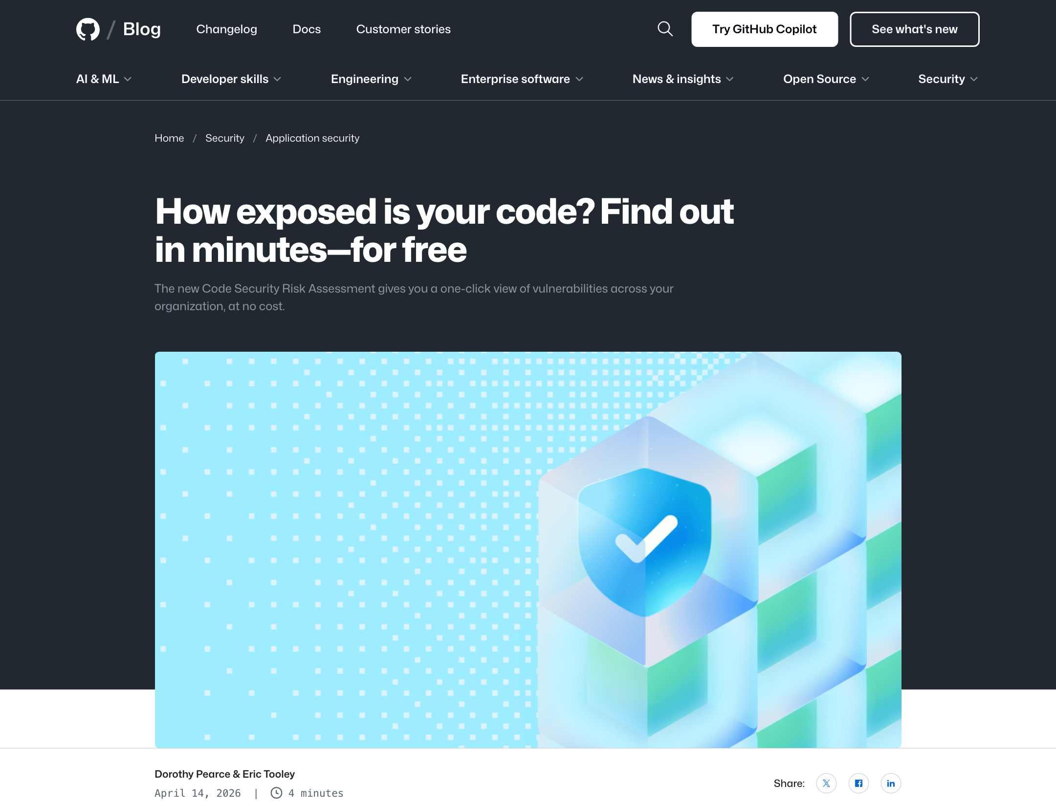 GitHub의 코드 위험 진단 기능 소개 공식 글 화면