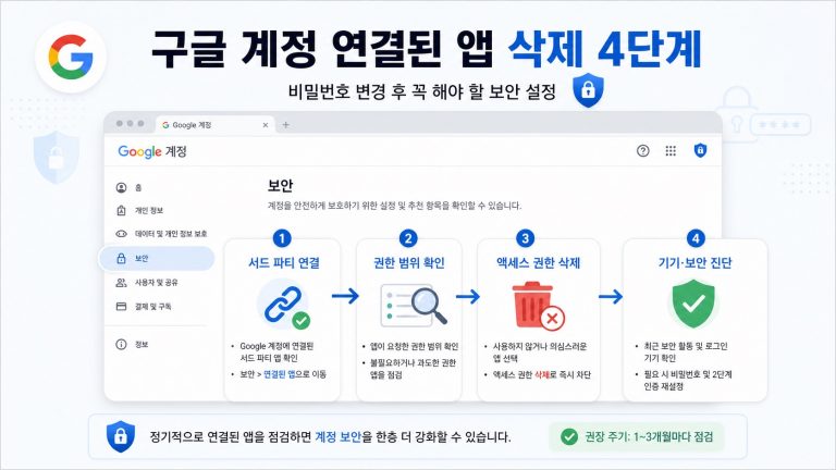 구글 계정 연결된 앱 삭제 4단계 흐름도
