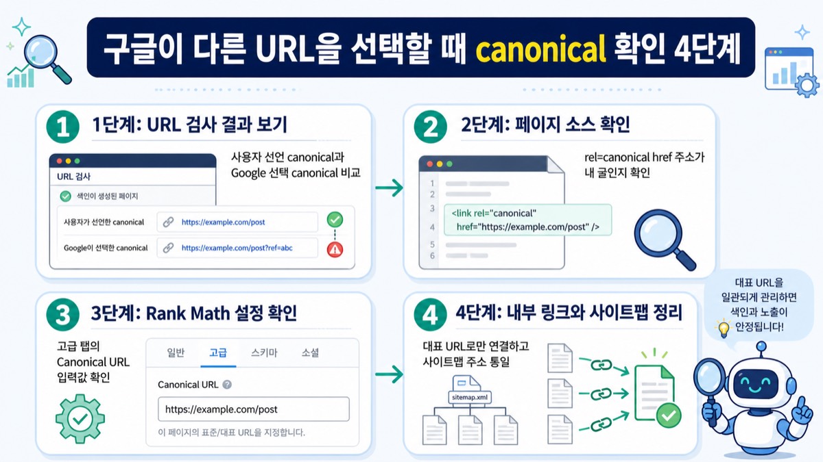 구글이 다른 URL을 선택할 때 canonical 확인 4단계