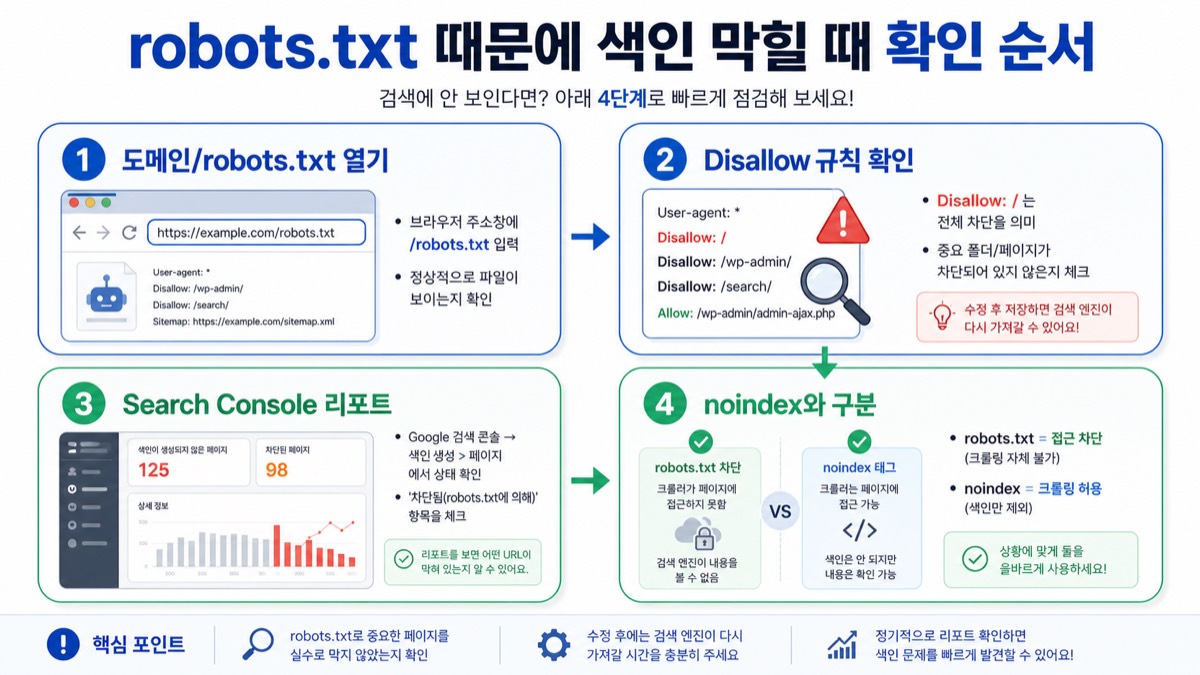 워드프레스 robots.txt 확인 4단계 인포그래픽
